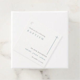 Classy Elegant Minimal Blue Typography Baptism Favor Tags