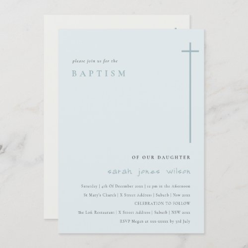 Classy Elegant Minimal Blue Typography Baptism Invitation