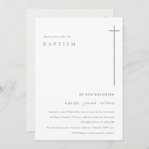 Classy Elegant Minimal Blue Typography Baptism Invitation