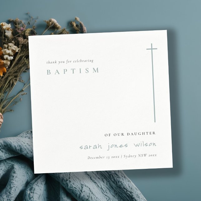 Classy Elegant Minimal Blue Typography Baptism Napkins (Creator Uploaded)