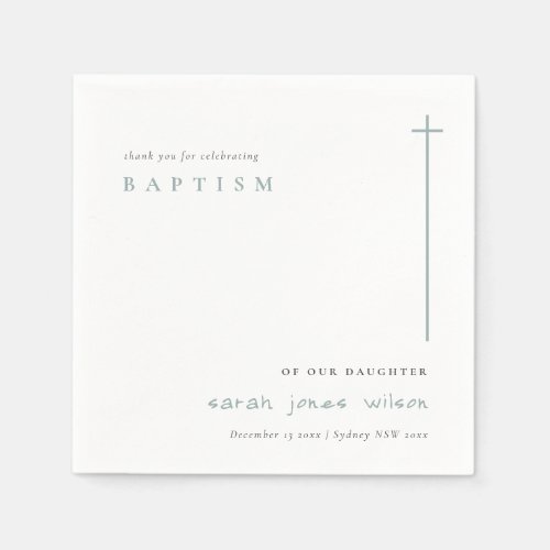 Classy Elegant Minimal Blue Typography Baptism Napkins