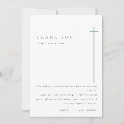 Classy Elegant Minimal Blue Typography Baptism  Thank You Card