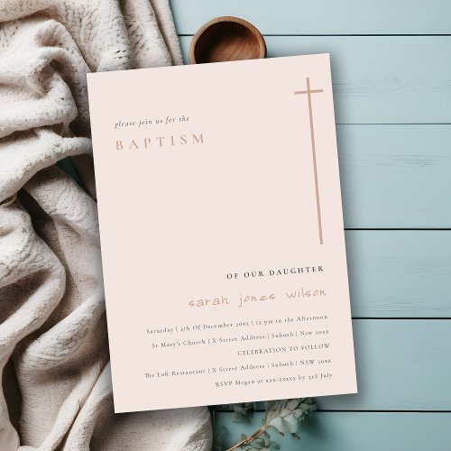 Classy Elegant Minimal Blush Typography Baptism Invitation