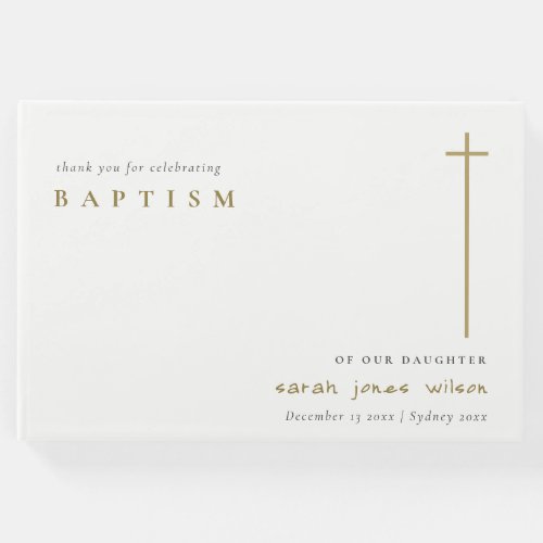Classy Elegant Minimal Gold Typography Baptism Guest Book