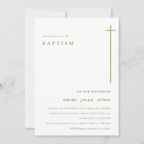 Classy Elegant Minimal Gold Typography Baptism  Invitation
