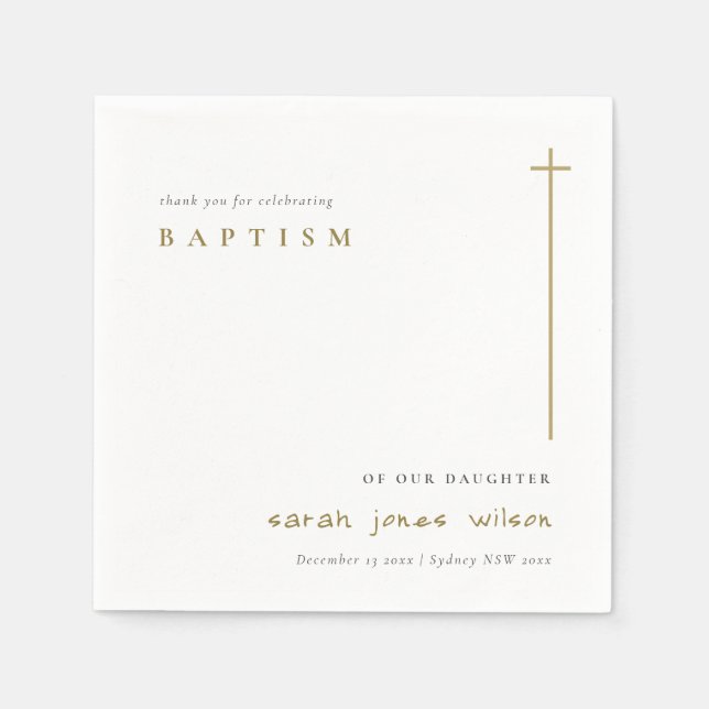 Classy Elegant Minimal Gold Typography Baptism Napkins (Front)