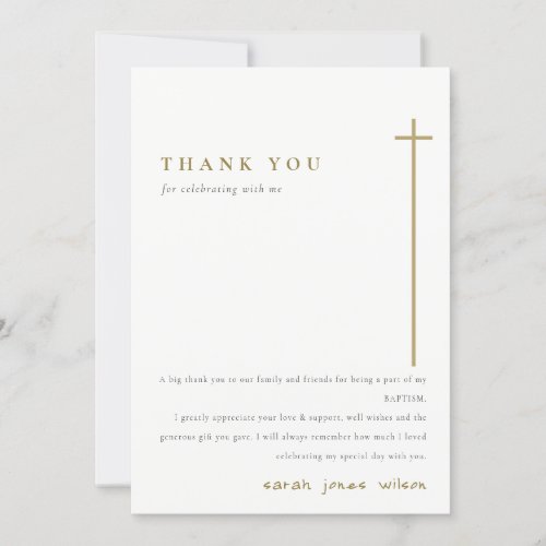 Classy Elegant Minimal Gold Typography Baptism Thank You Card