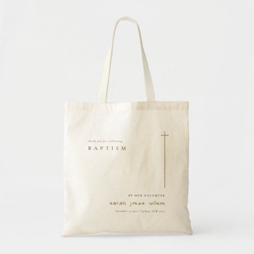 Classy Elegant Minimal Gold Typography Baptism Tote Bag