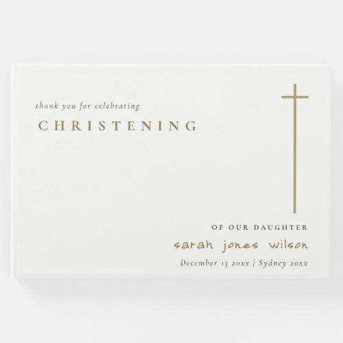 Classy Elegant Minimal Gold Typography Christening Guest Book