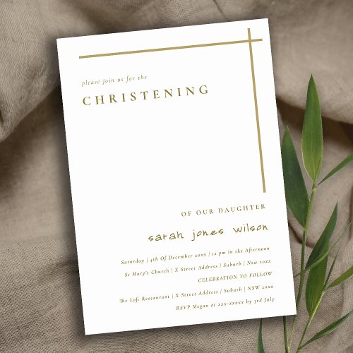 Classy Elegant Minimal Gold Typography Christening Invitation
