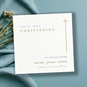 Classy Elegant Minimal Gold Typography Christening Napkins