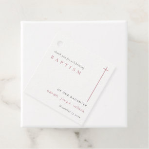 Classy Elegant Minimal Pink Typography Baptism Favor Tags