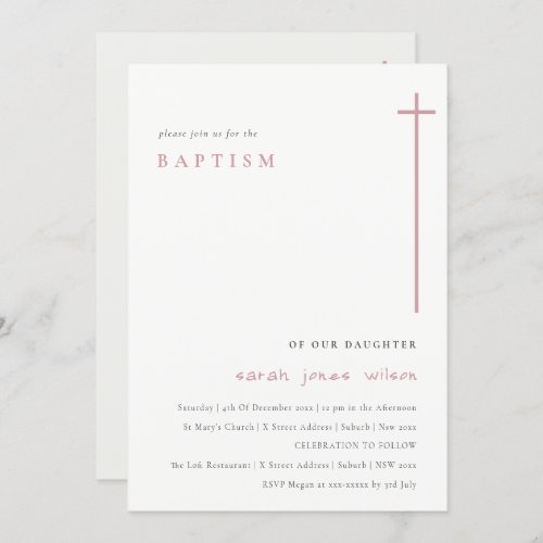 Classy Elegant Minimal Pink Typography Baptism Invitation