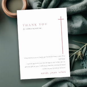 Classy Elegant Minimal Pink Typography Baptism Thank You Card