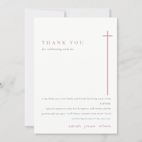 Classy Elegant Minimal Pink Typography Baptism Thank You Card
