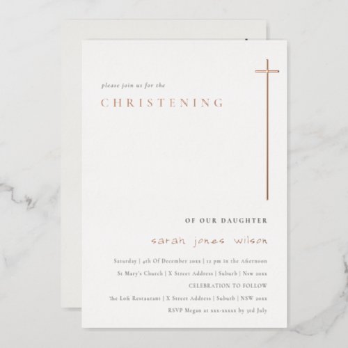 Classy Elegant Minimal Typography Christening Foil Invitation