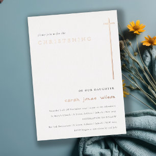 Classy Elegant Minimal Typography Christening Foil Invitation