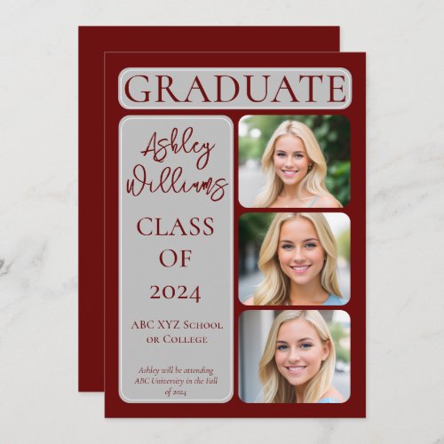 Classy Elegant Minimalist Graduate 3 Photo Announcement