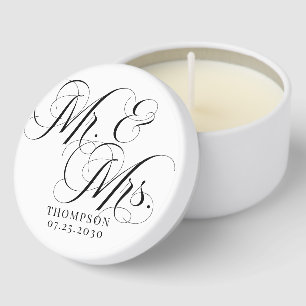 Classy Elegant Mr and Mrs Personalized Wedding Mini Candle Favors