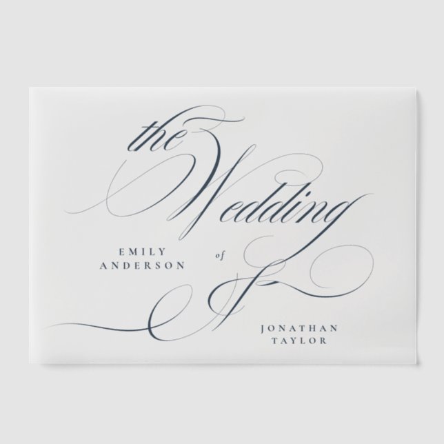 Classy Elegant Navy Blue Calligraphy Wedding Vellum Invitations (Front)