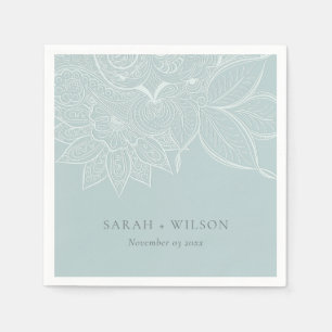 Classy Elegant Ornate Paisley Dusky Blue Wedding Napkins