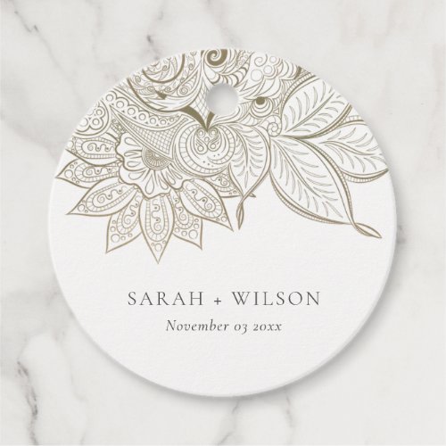 Classy Elegant Ornate Paisley Ivory Gold Wedding F Favor Tags