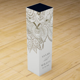 Classy Elegant Ornate Paisley Ivory Gold Wedding Wine Box