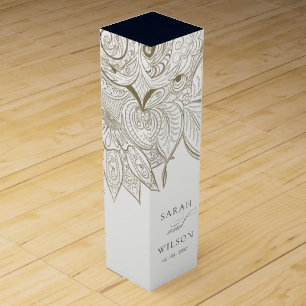 Classy Elegant Ornate Paisley Ivory Gold Wedding Wine Box
