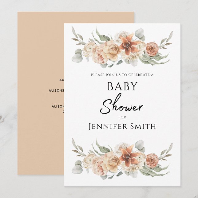 classy elegant peach pink flowers baby shower  save the date (Front/Back)