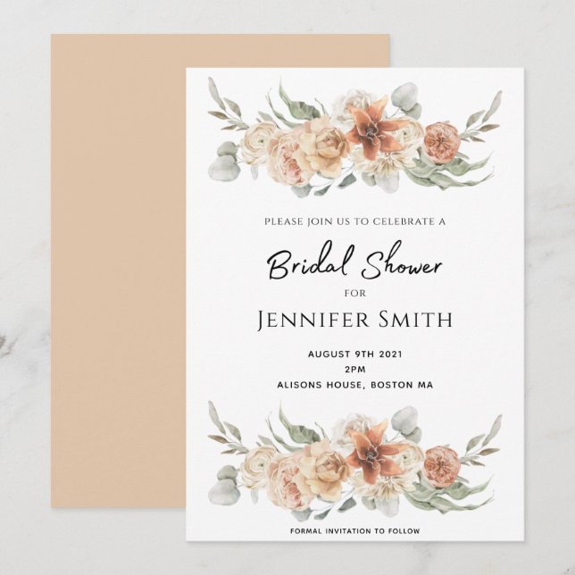 classy elegant peach pink flowers bridal shower save the date (Front/Back)
