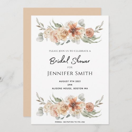 classy elegant peach pink flowers bridal shower save the date