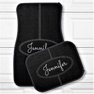 Classy Elegant Personalized Custom Name Black Car Floor Mat