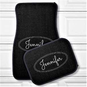 Classy Elegant Personalized Custom Name Black Car Floor Mat