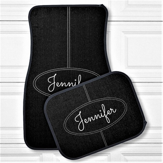 Classy Elegant Personalized Custom Name Black Car Floor Mat (Creator Uploaded)