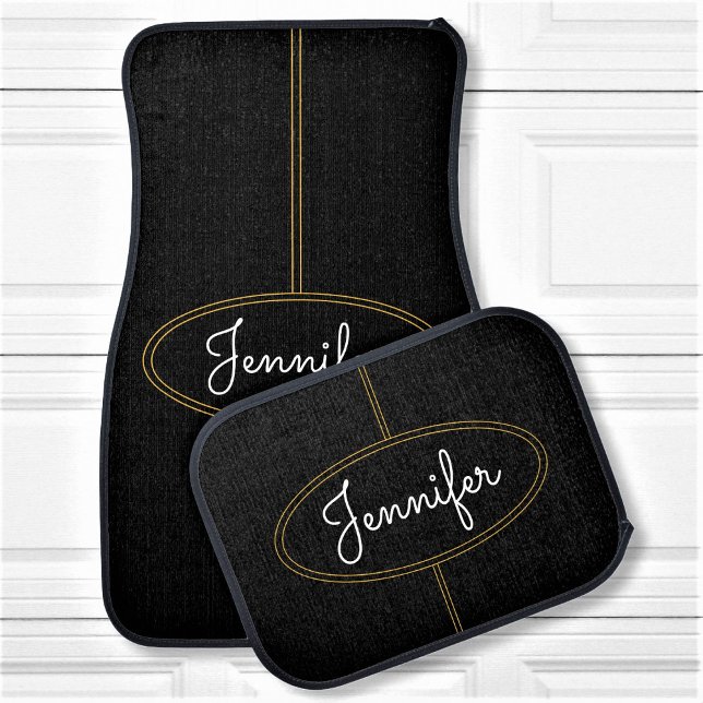 Classy Elegant Personalized Custom Name Black Car Floor Mat (Creator Uploaded)