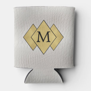 Classy Elegant Personalized Faux White Leather Can Cooler