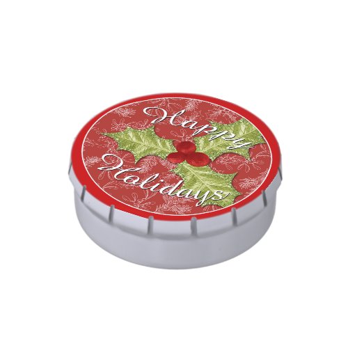 Classy Elegant Pine Needle And Holly Pattern Jelly Belly Tin