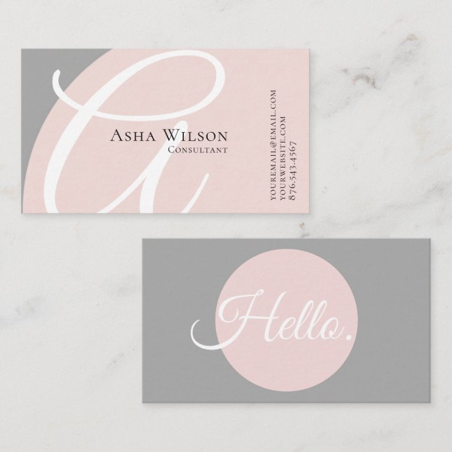 Classy Elegant Pink and Gray Business Card (Front/Back)