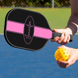Classy Elegant Pink Black Custom Name Personalized Pickleball Paddle
