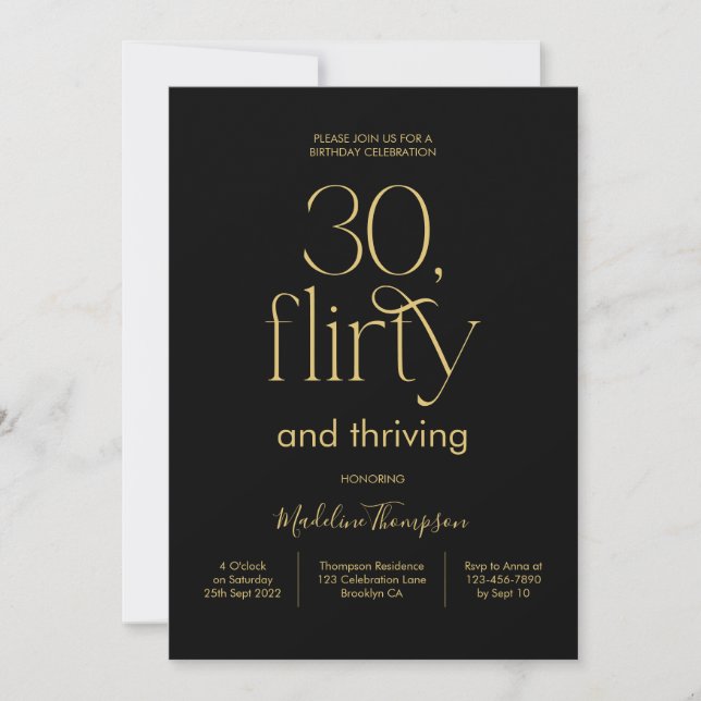 Classy Elegant Plain Black and Gold 30th Birthday Invitation (Front)