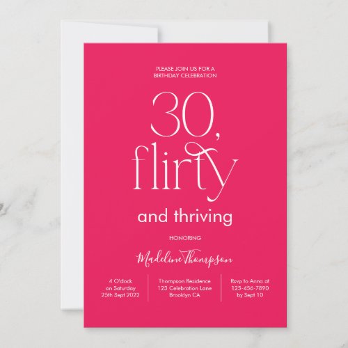 Classy Elegant Plain Pink Magenta 30th Birthday Invitation