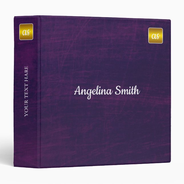 Classy elegant purple Background gold monogram 3 Ring Binder (Front/Spine)