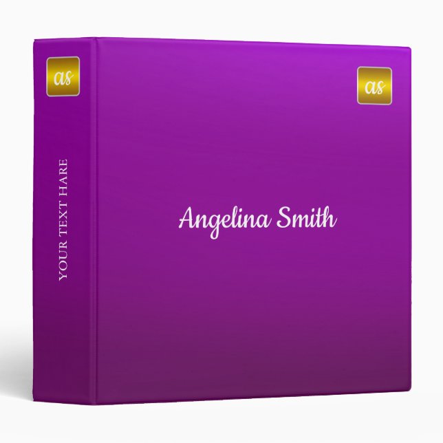Classy elegant purple Background gold monogram 3 Ring Binder (Front/Spine)