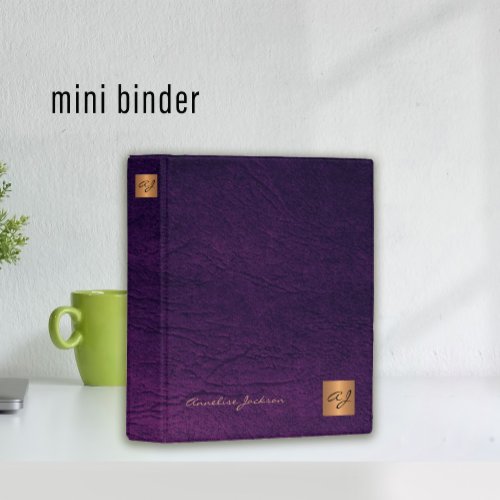 Classy elegant purple leather gold monogram mini binder