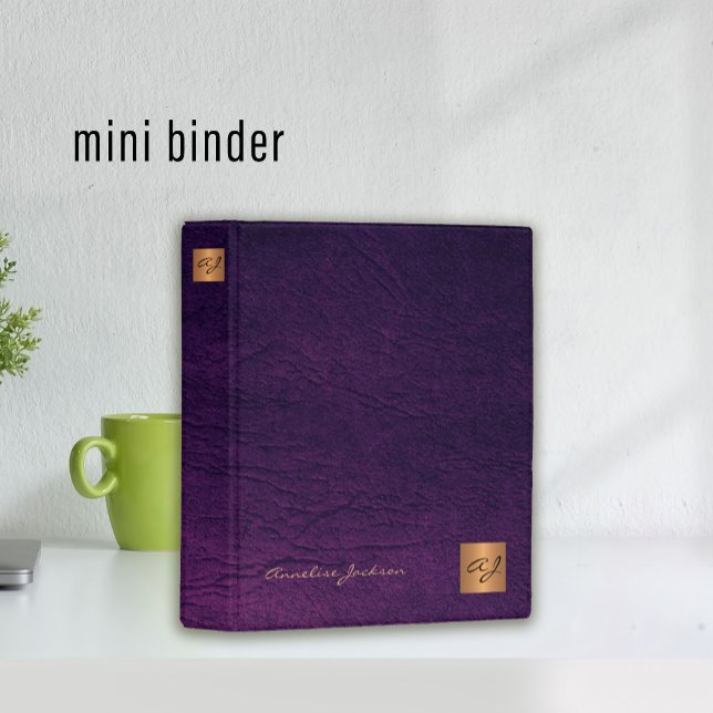 Classy elegant purple leather gold monogram mini binder (Creator Uploaded)