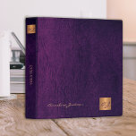 Classy elegant purple leather gold monogram office 3 ring binder<br><div class="desc">Monogrammed luxury exclusive looking office or personal work organizer binder featuring faux copper metallic gold glitter squares with your business or personal script name initials on front and spine over a stylish purple faux leather background. Suitable for small business, corporate or independent business professionals, personal branding or stylists specialists, artists...</div>