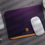 Classy elegant purple leather gold monogrammed mouse pad<br><div class="desc">Luxury exclusive looking office or personal monogrammed mouse pad featuring a faux copper metallic gold glitter square with your monogram name initials and a sparkling stripe over a stylish purple indigo faux leather background. Suitable for small business, corporate or independent business professionals, personal branding or stylists specialists, makeup artists or...</div>