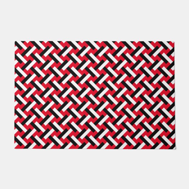 Classy & Elegant Red Art Deco Herringbone Pattern Doormat (Front)