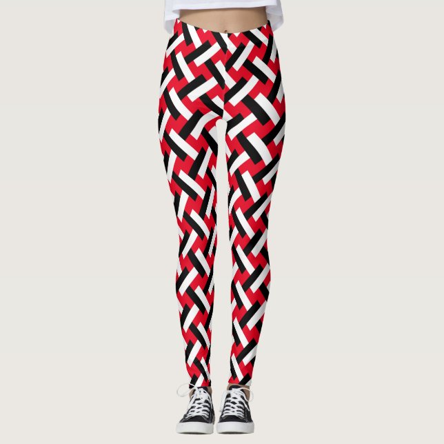 Classy & Elegant Red Art Deco Herringbone Pattern Leggings (Front)