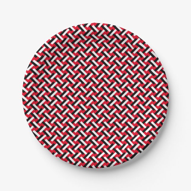 Classy & Elegant Red Art Deco Herringbone Pattern Paper Plates (Front)